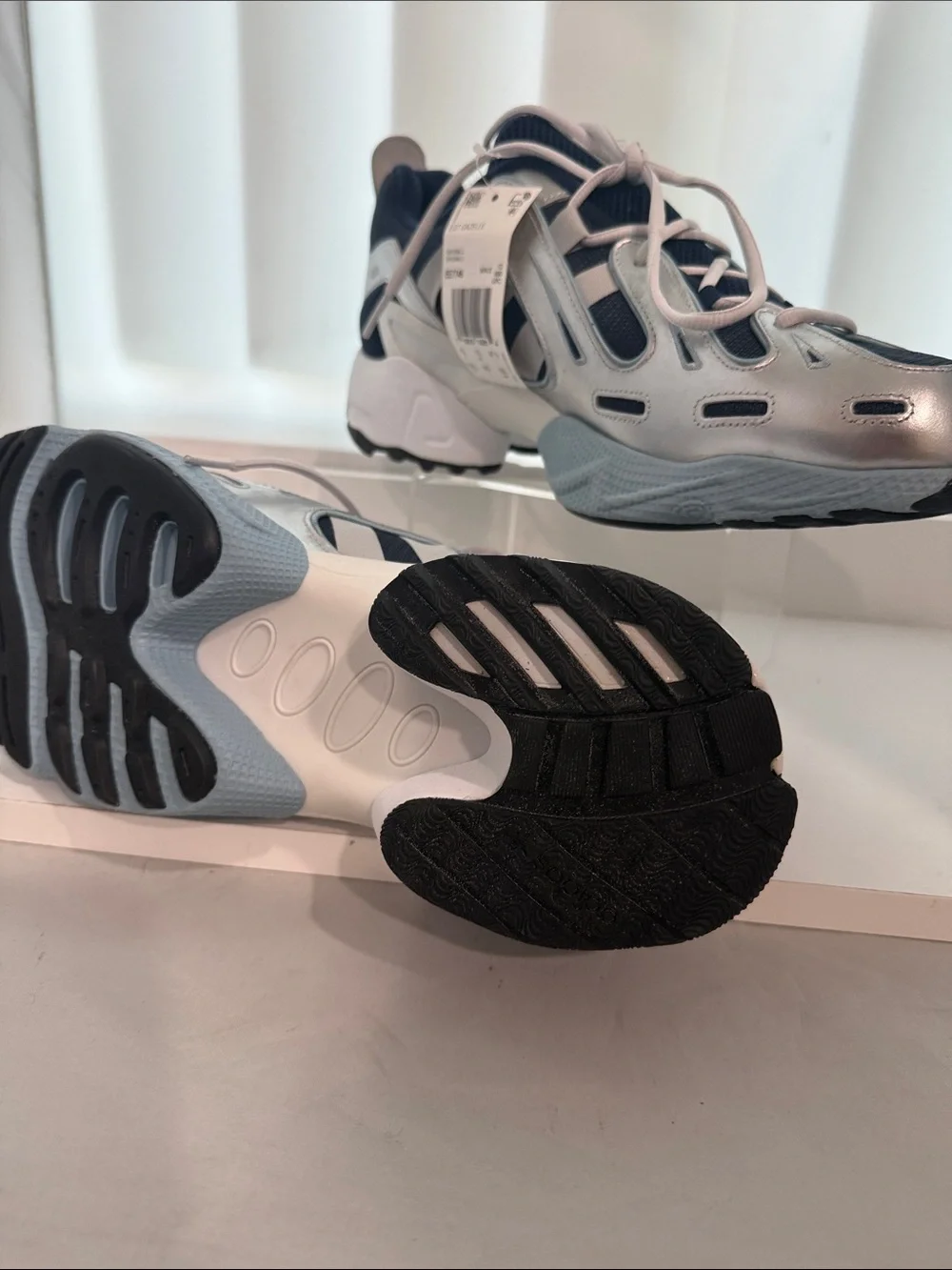 adidas Silver and Navy Athletic Running Shoes